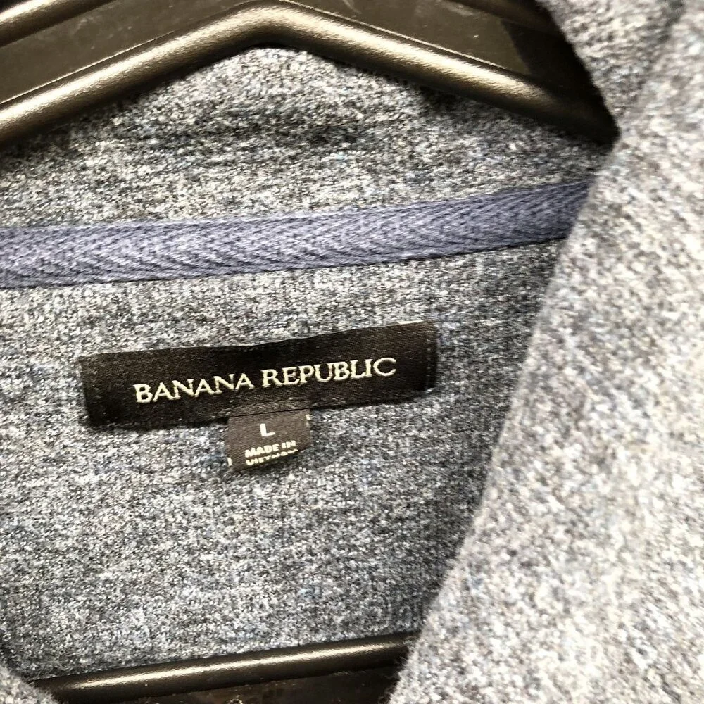 Banana‎ Republic Shawl Collar Sweater Mens L Brushed Waffle Knit Blue Pullover